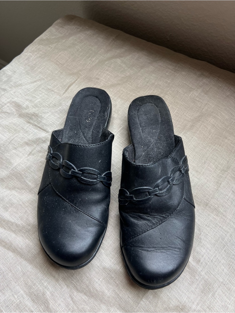 Clarks Black Women’s Slip-On Mule with Chain Detail